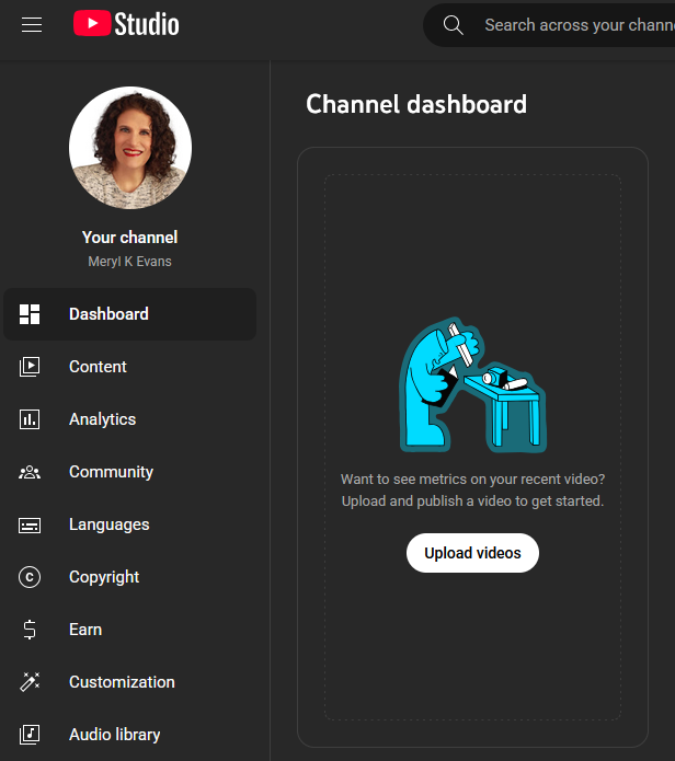 YouTube Studio Channel dashboard user interface